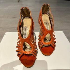 Jimmy Choo, size 5.5, used, good condition, orange leather, high heel